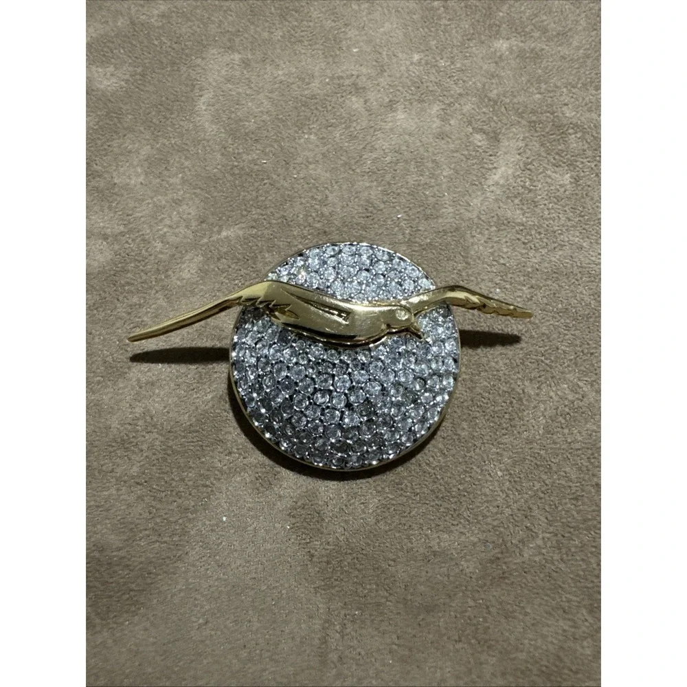 Paris Bijoux Couture Bird Brooch Gold Tone Pave Rhinestones Chic Statement